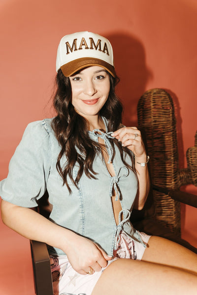 Denim Front Tie Short Sleeve Top WL24 - 9320 - Southern Soule Designs