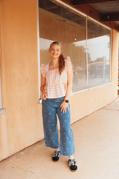 Denim Heart Printed Jeans P4243 - Southern Soule Designs