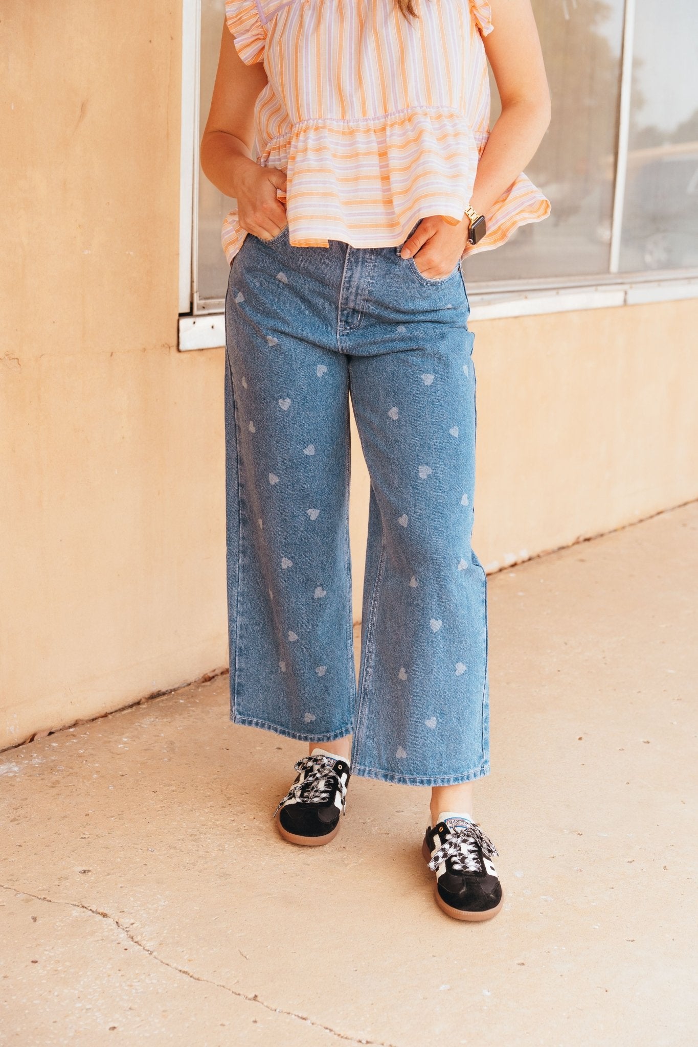 Denim Heart Printed Jeans P4243 - Southern Soule Designs