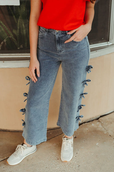Denim Mid - Rise Jeans with bows P25214 - Southern Soule Designs