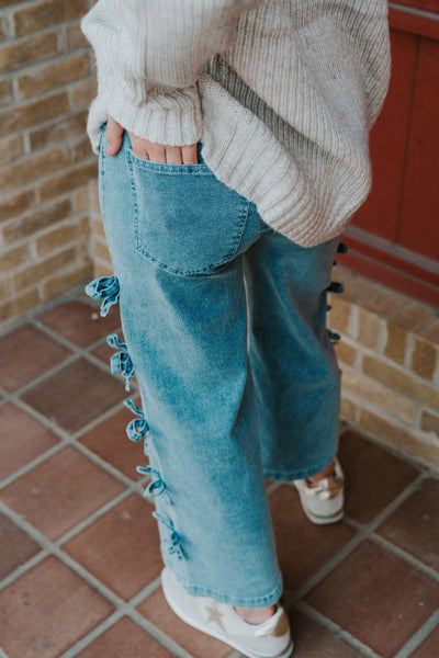 Denim Mid - Rise Jeans with bows P25214 - Southern Soule Designs