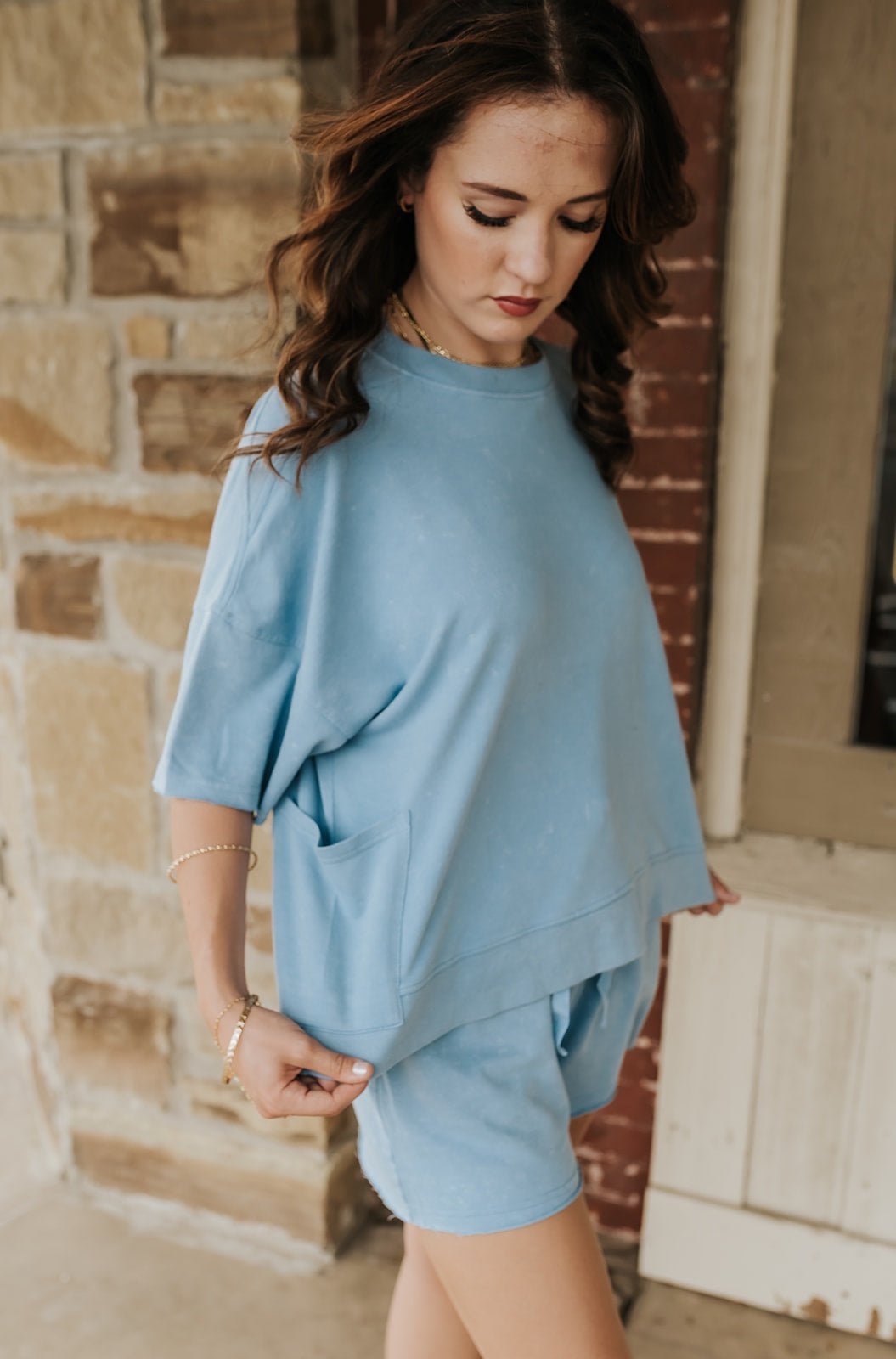 Denim Mineral Washed Knit Top & Shorts - Southern Soule Designs