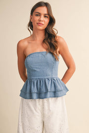 Denim Peplum Top -IT4613 - Southern Soule Designs