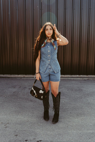 Denim Pleated Shorts SP2572 - Southern Soule Designs