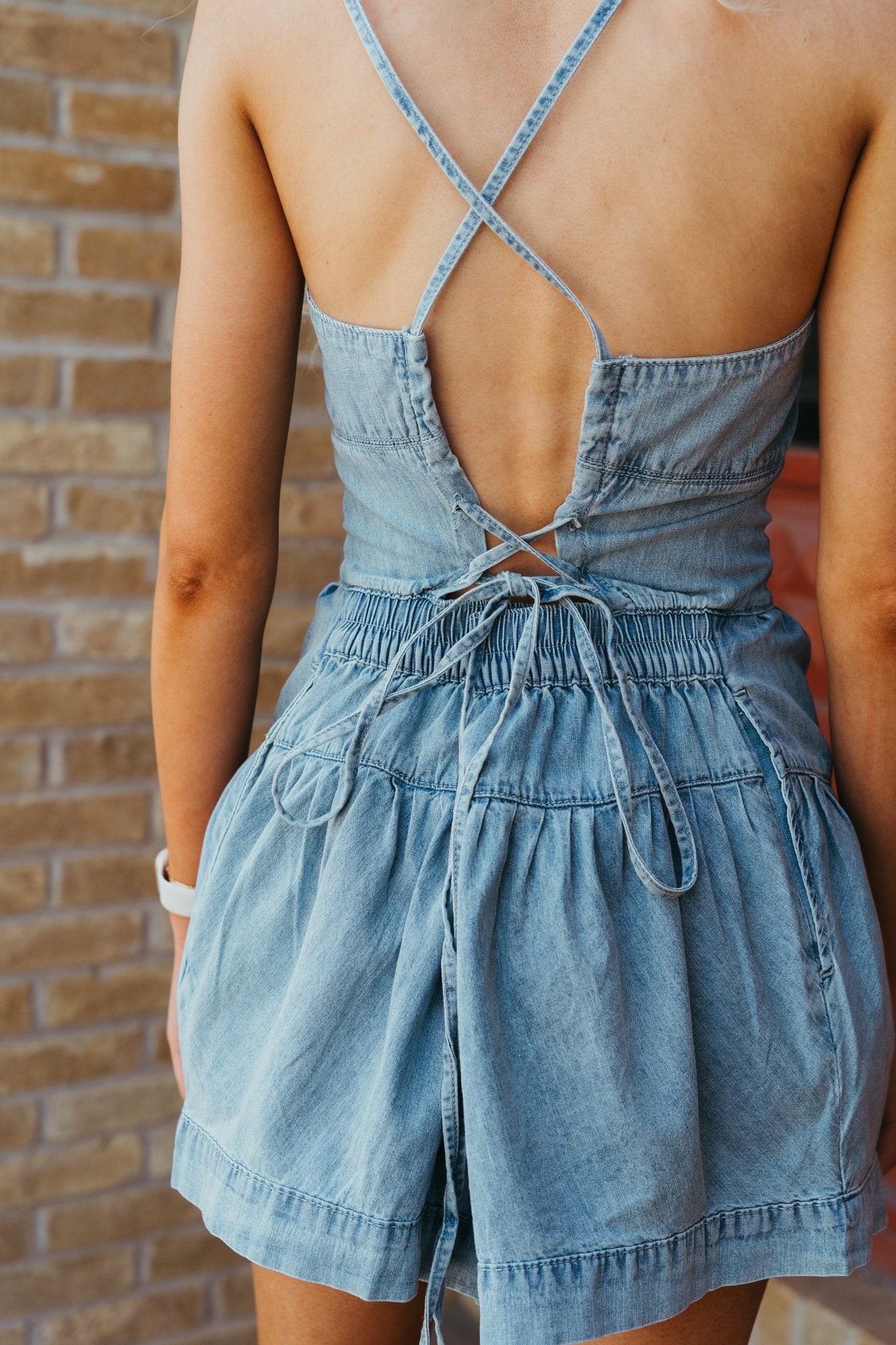 Denim Tiered Bottom Chambray Romper R4207 - Southern Soule Designs