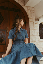 Denim Tiered Midi Dress LD1075 - Southern Soule Designs
