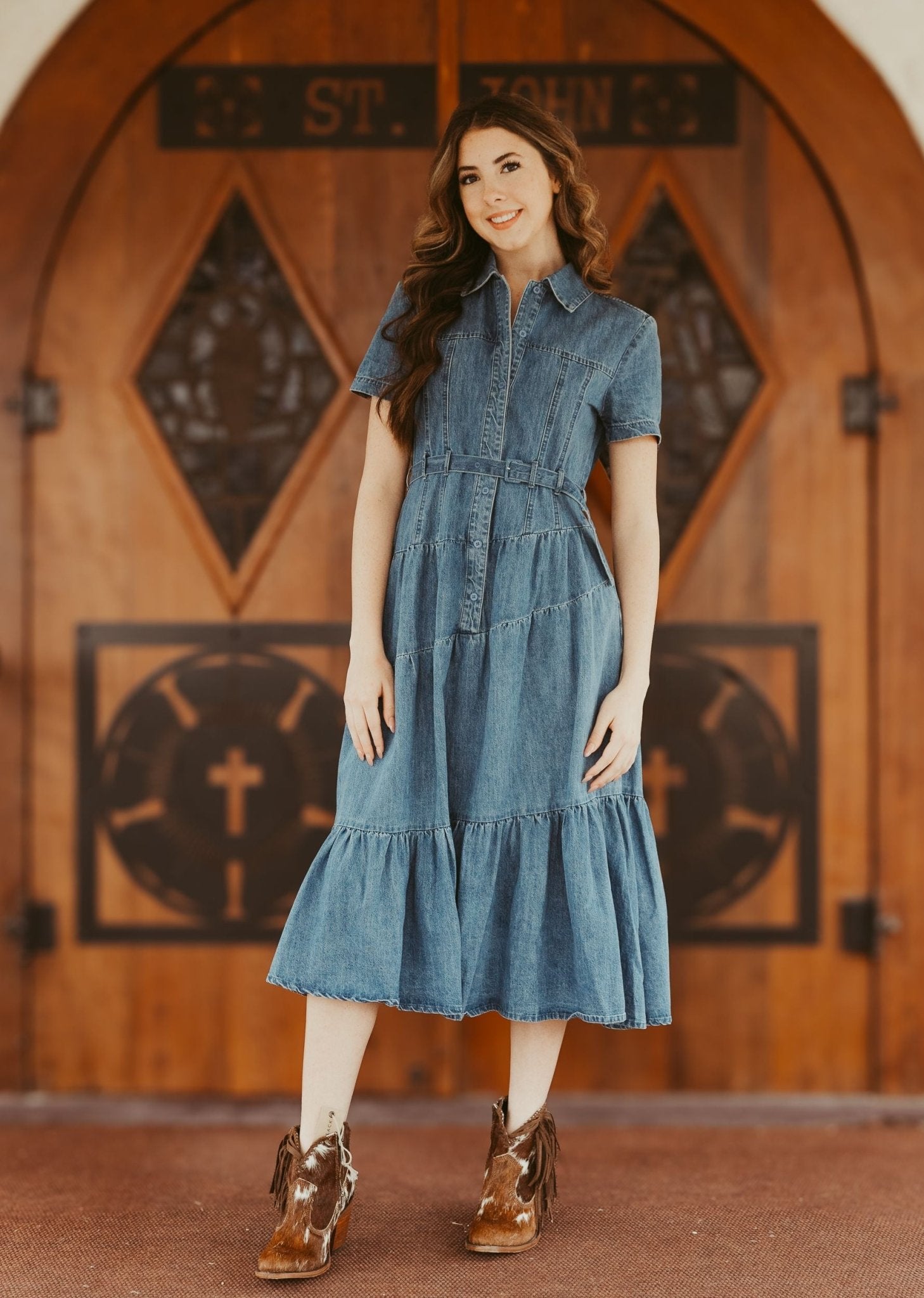 Denim Tiered Midi Dress LD1075 – Southern Soule Designs