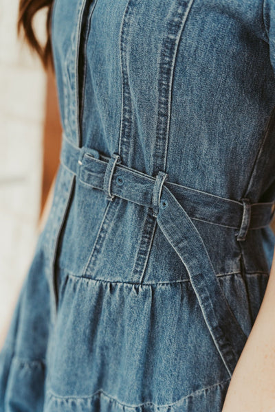 Denim Tiered Midi Dress LD1075 - Southern Soule Designs