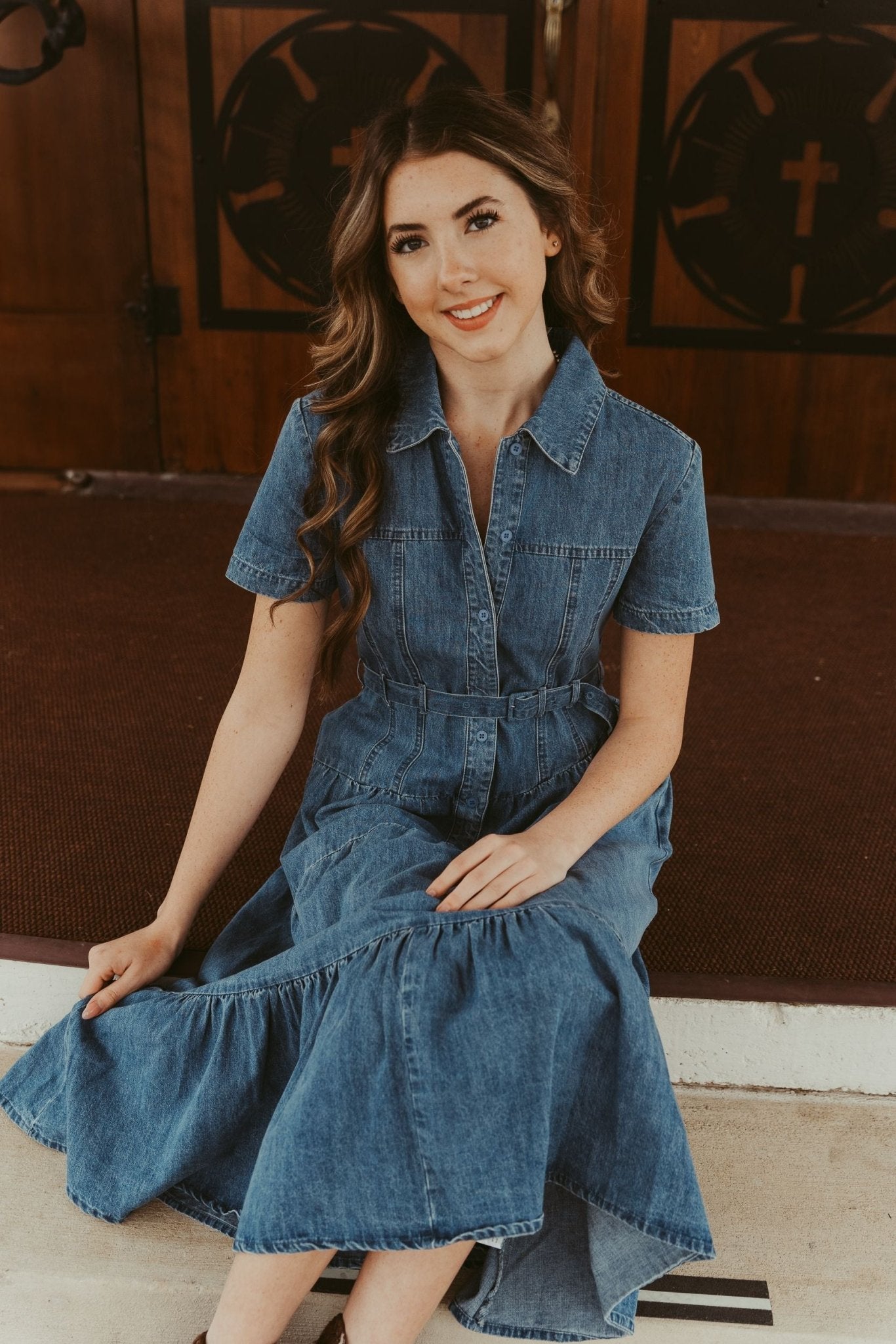 Denim Tiered Midi Dress LD1075 - Southern Soule Designs