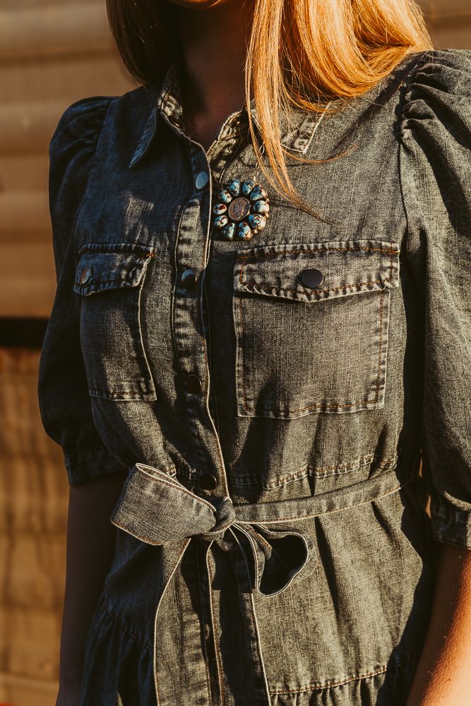 Denim Tiered Midi Shirt Dress CD04789 - Southern Soule Designs