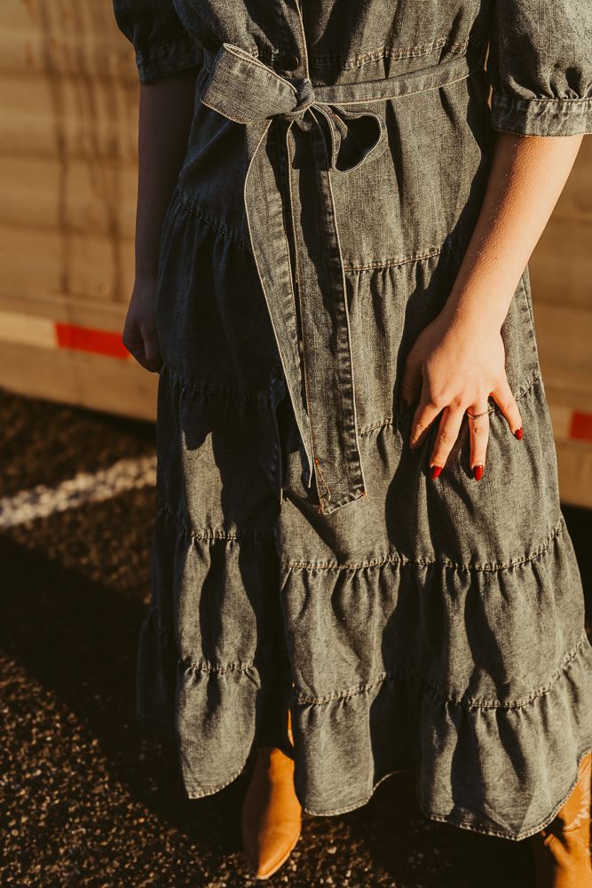 Denim Tiered Midi Shirt Dress CD04789 - Southern Soule Designs