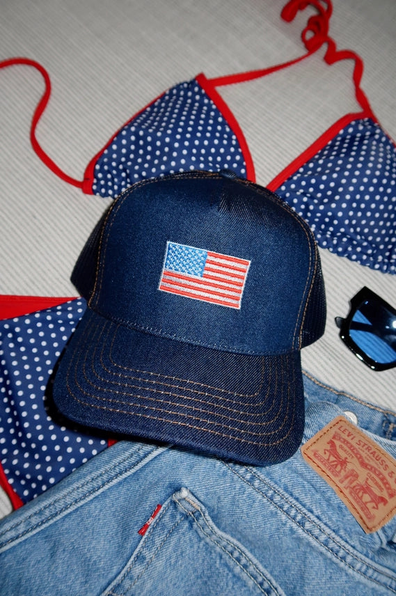 Denim USA Flag Embroidered Hat