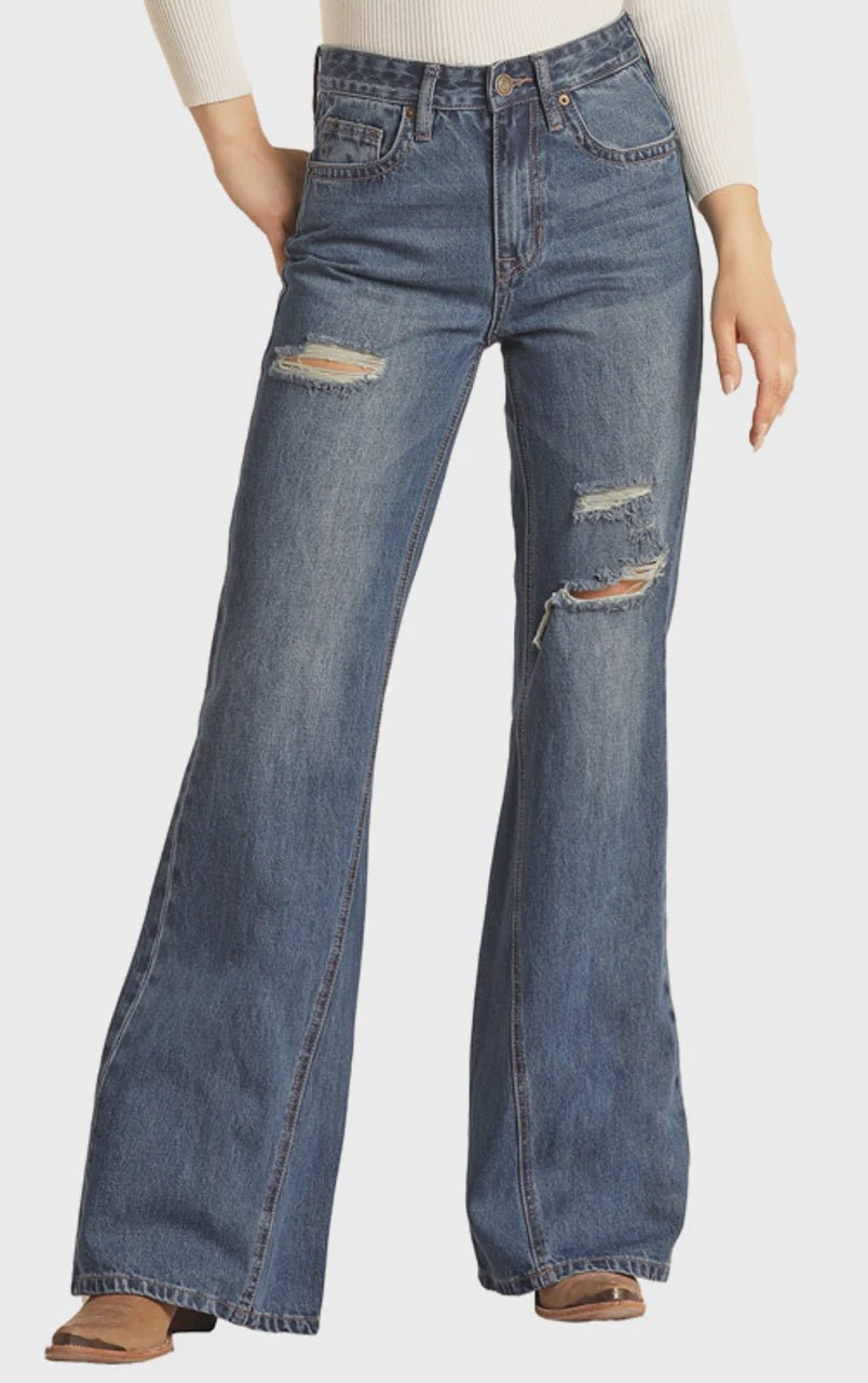 Distress Palazzo Flare Med Wash - Southern Soule Designs