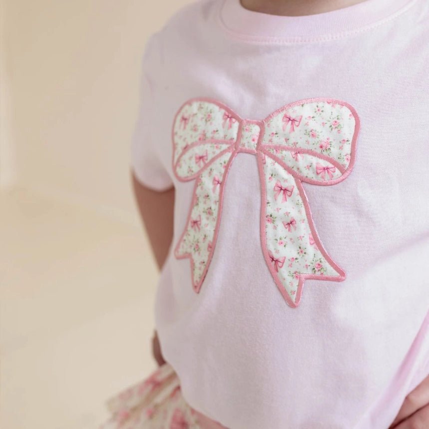 Ditsy Floral Bow Patch Short Sleeve T-Shirt GST - 317 BA - Southern Soule Designs