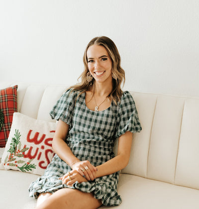 Dk Hunter Green Plaid Puff Sleeve Mini Dress ID300315 - 01 - Southern Soule Designs