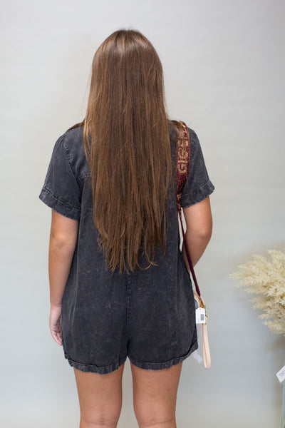 DM2033 Black Washed Denim Romper - Southern Soule Designs