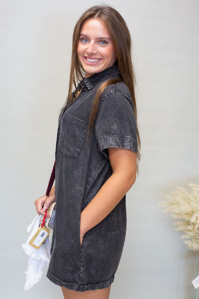 DM2033 Black Washed Denim Romper - Southern Soule Designs