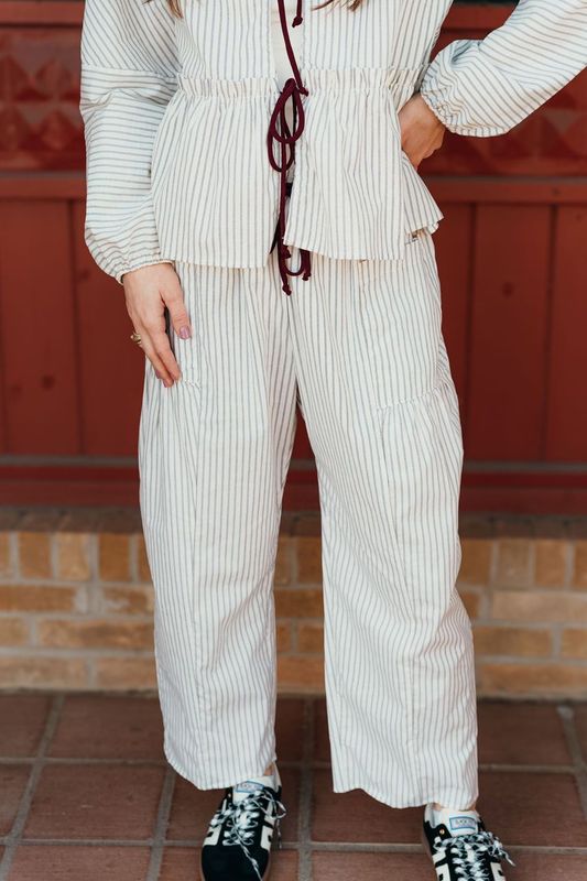 Ivory Striped Drawstring Pants P5471-1B