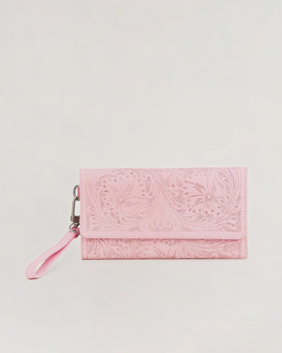 Drover Wallet - Pink Handtooled Leather - Southern Soule Designs