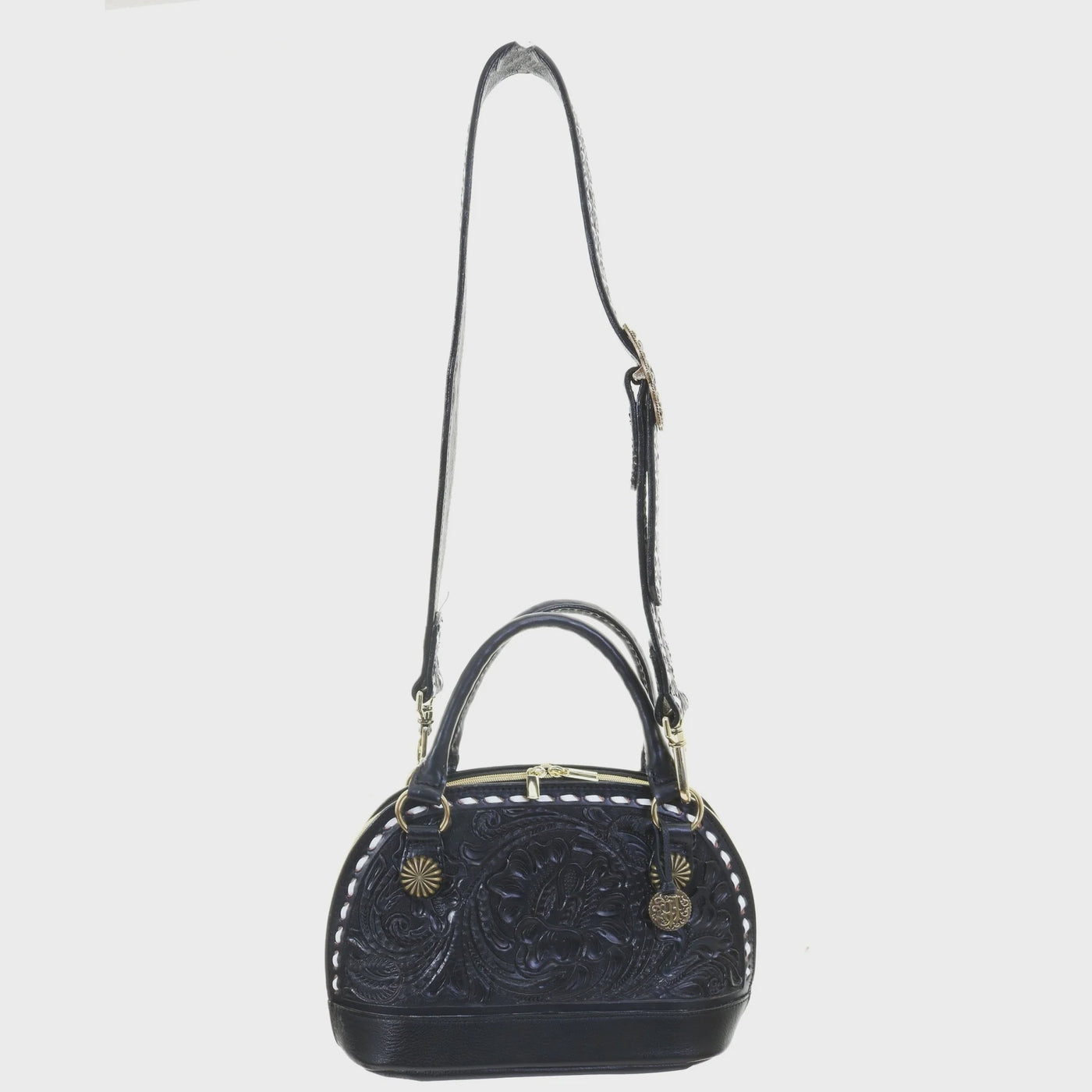Black Leather Dome Satchel DS02
