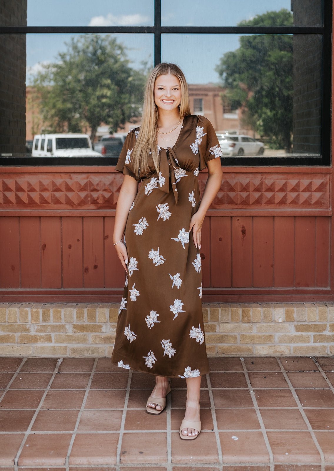 Dusk Silky Satin Floral Midi Dress - A4137D - Southern Soule Designs