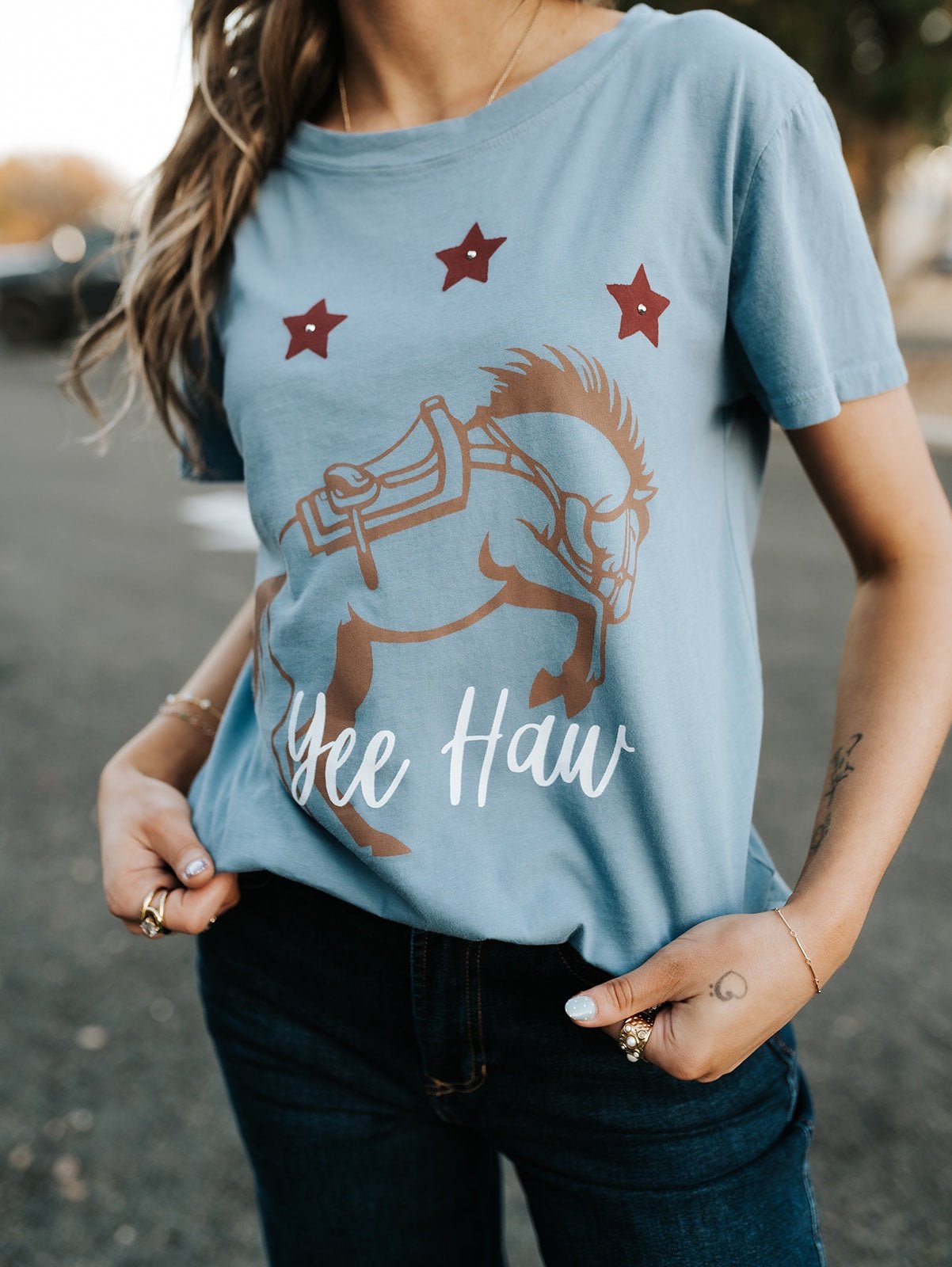 Dusty Blue Bucking Yeehaw Boy Tee 10000 - 192 - Southern Soule Designs