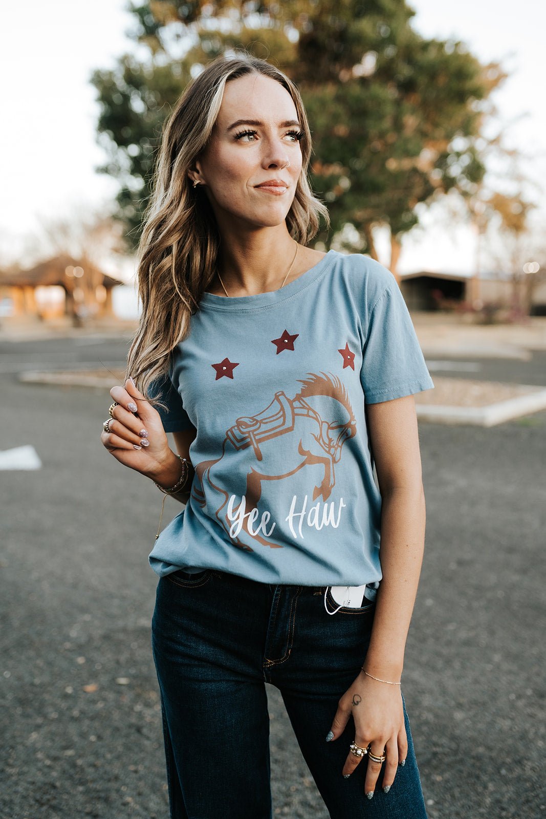 Dusty Blue Bucking Yeehaw Boy Tee 10000 - 192 - Southern Soule Designs
