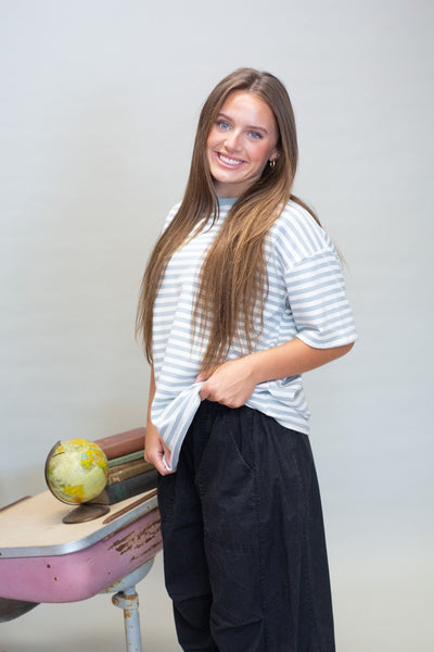 Dusty Blue Oversized Blue Stripe Tee TBT880 - Southern Soule Designs