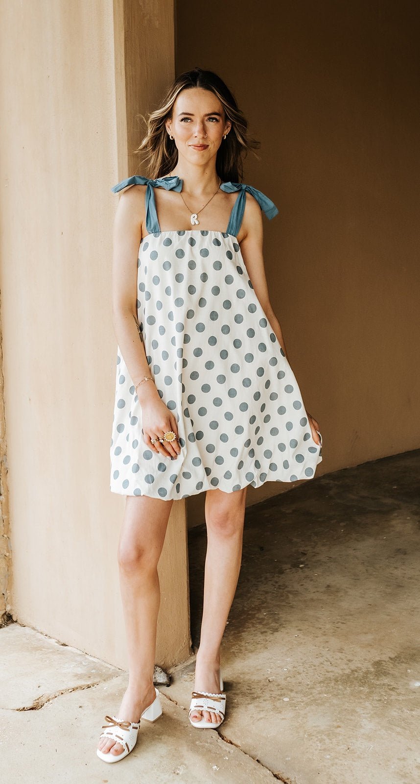 Dusty Blue Polka - Dot Mini Dress JD26804 - Southern Soule Designs