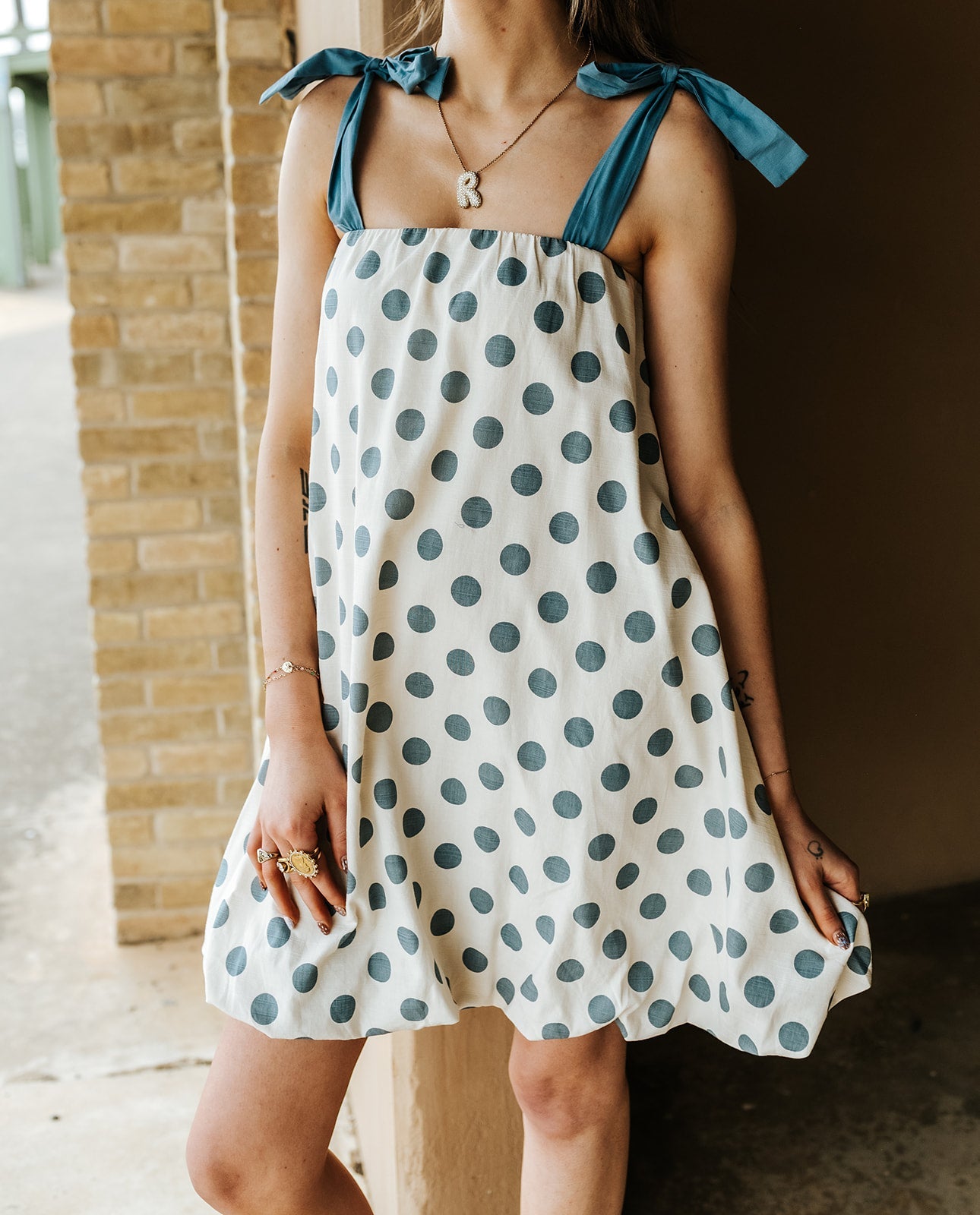 Dusty Blue Polka - Dot Mini Dress JD26804 - Southern Soule Designs
