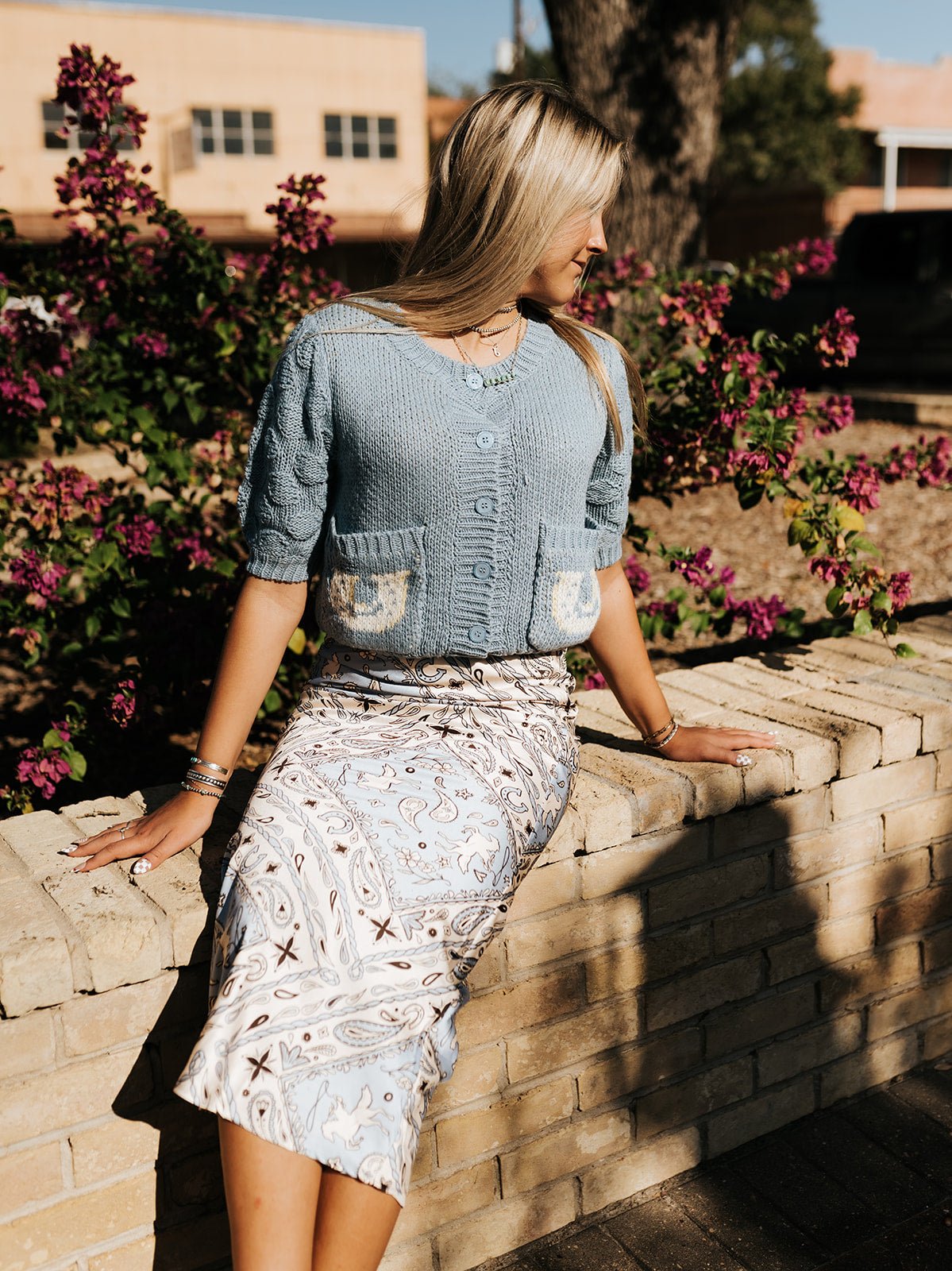 Dusty Blue Western Bandana Maxi Skirt - Southern Soule Designs