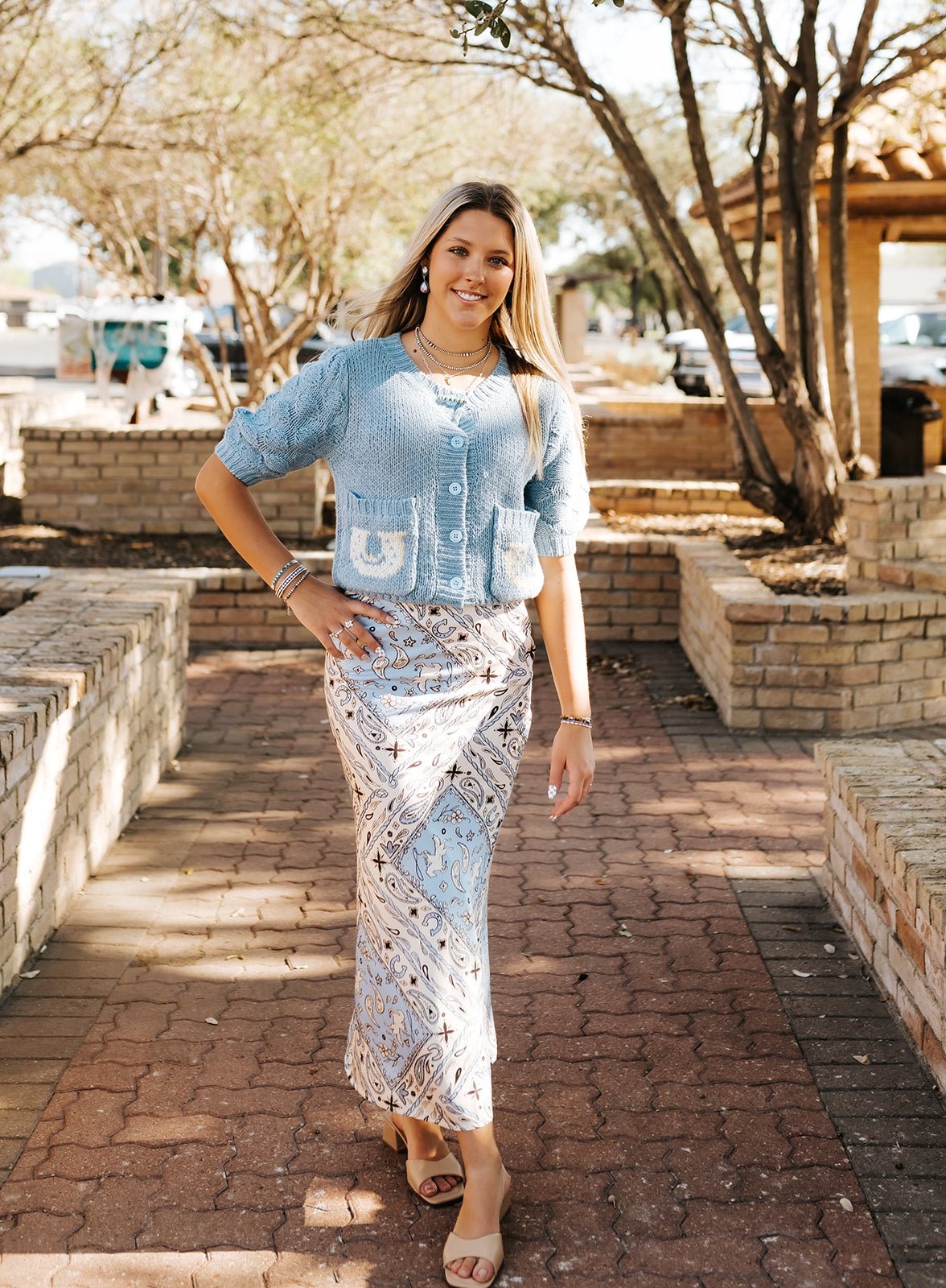 Dusty Blue Western Bandana Maxi Skirt - Southern Soule Designs