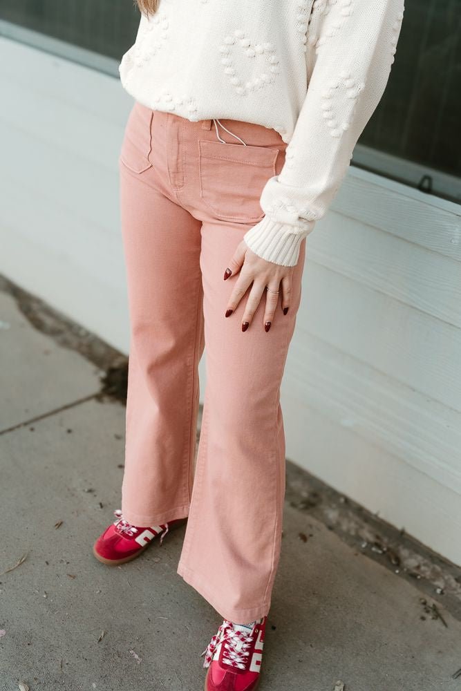 Dusty Coral Patch Pocket Wide Leg Jean BP433J - Southern Soule Designs