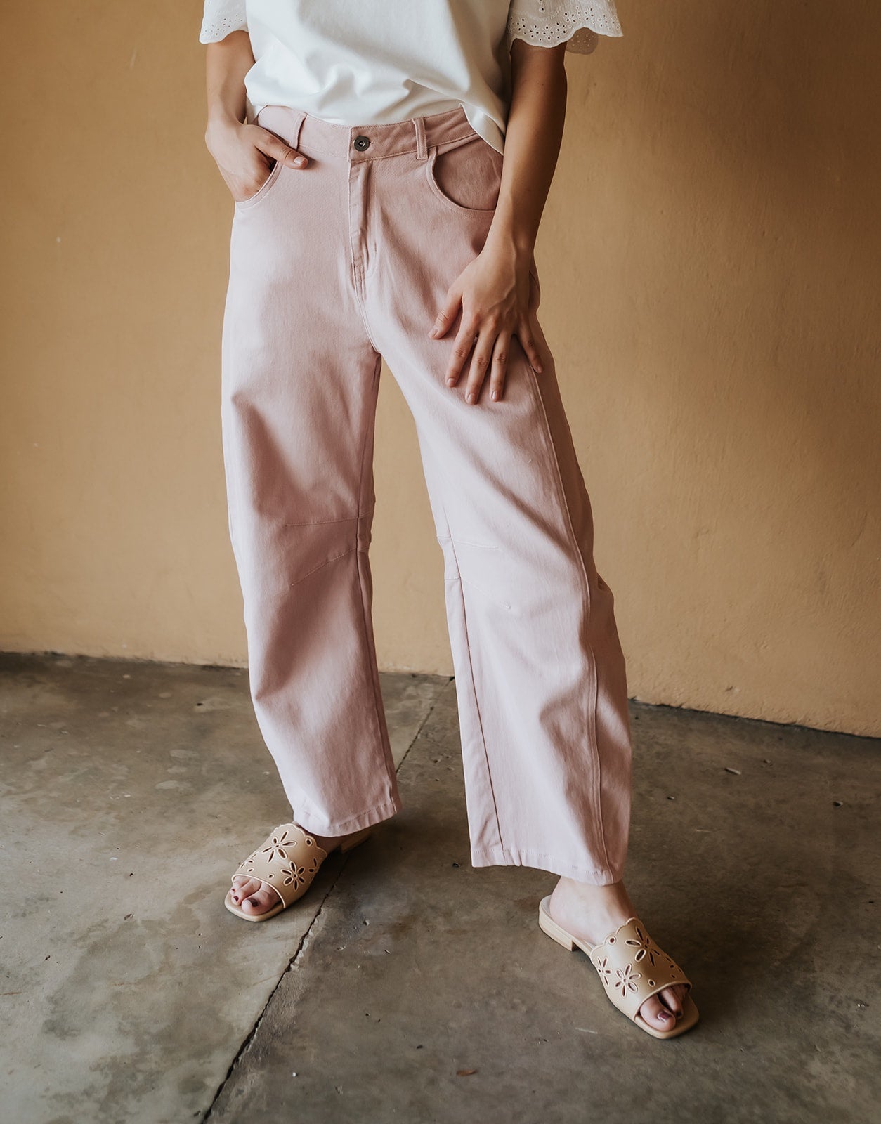 Dusty Pink Cotton Twill Barrel Pants P6398 - Southern Soule Designs