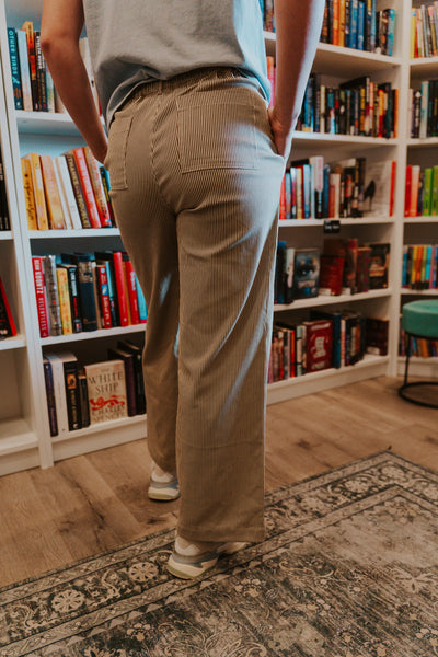 Espresso/Cream Striped Wide Leg Pants WL25-10838