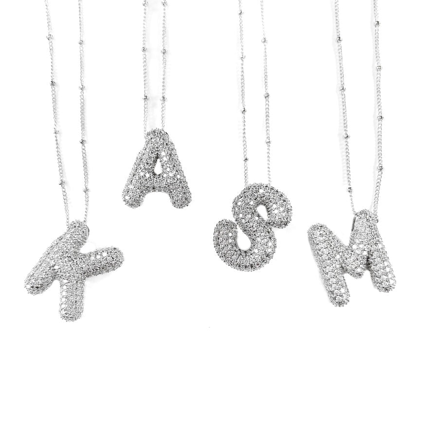 Silver Bubble Initial Necklace