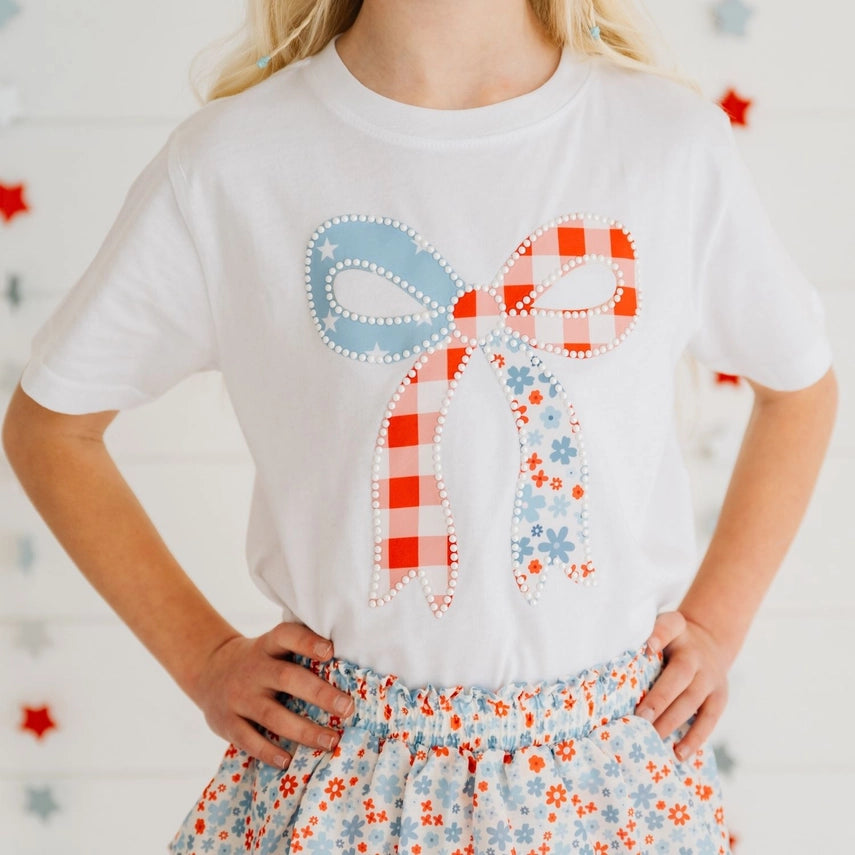 Patchwork Bow Patch T-Shirt GST-384 WH