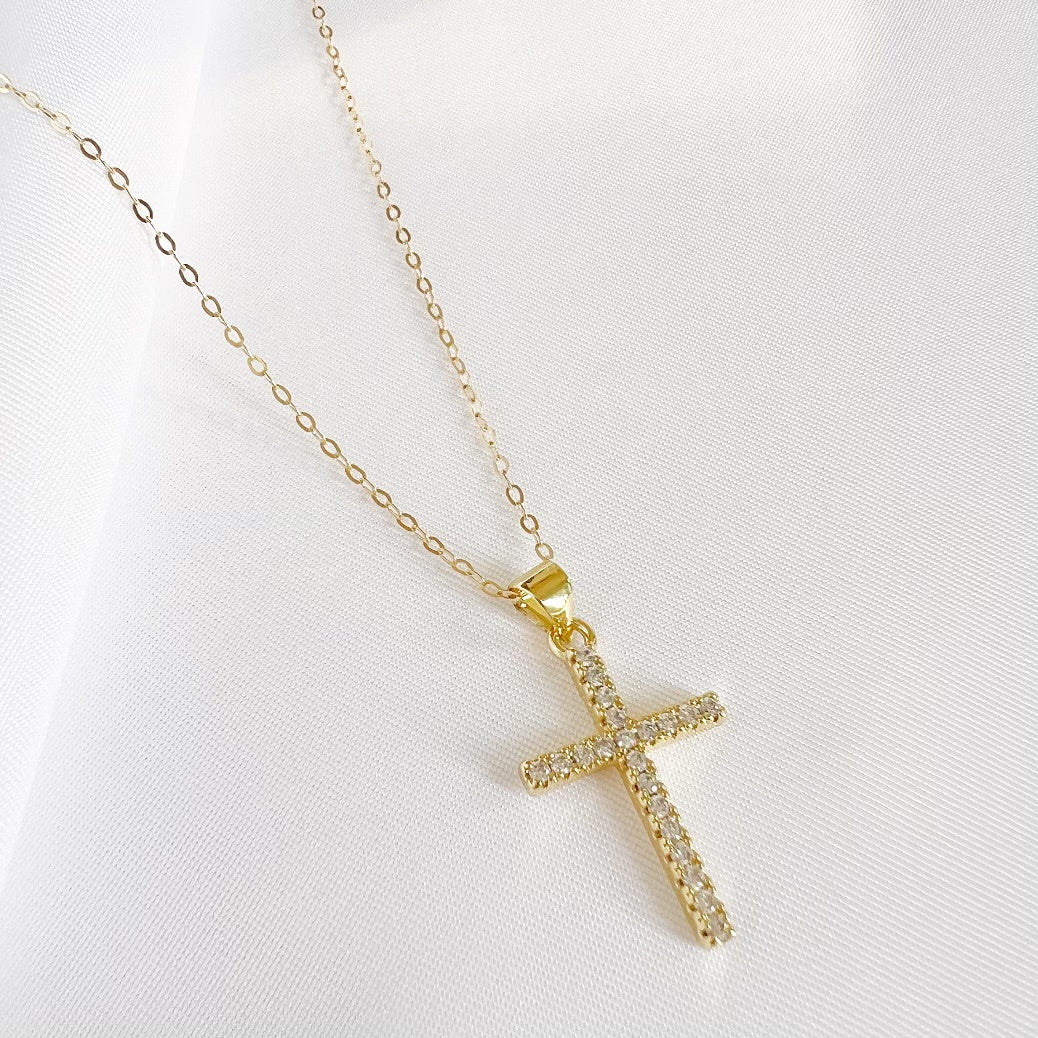 Gold Filled Cz Cross Necklace