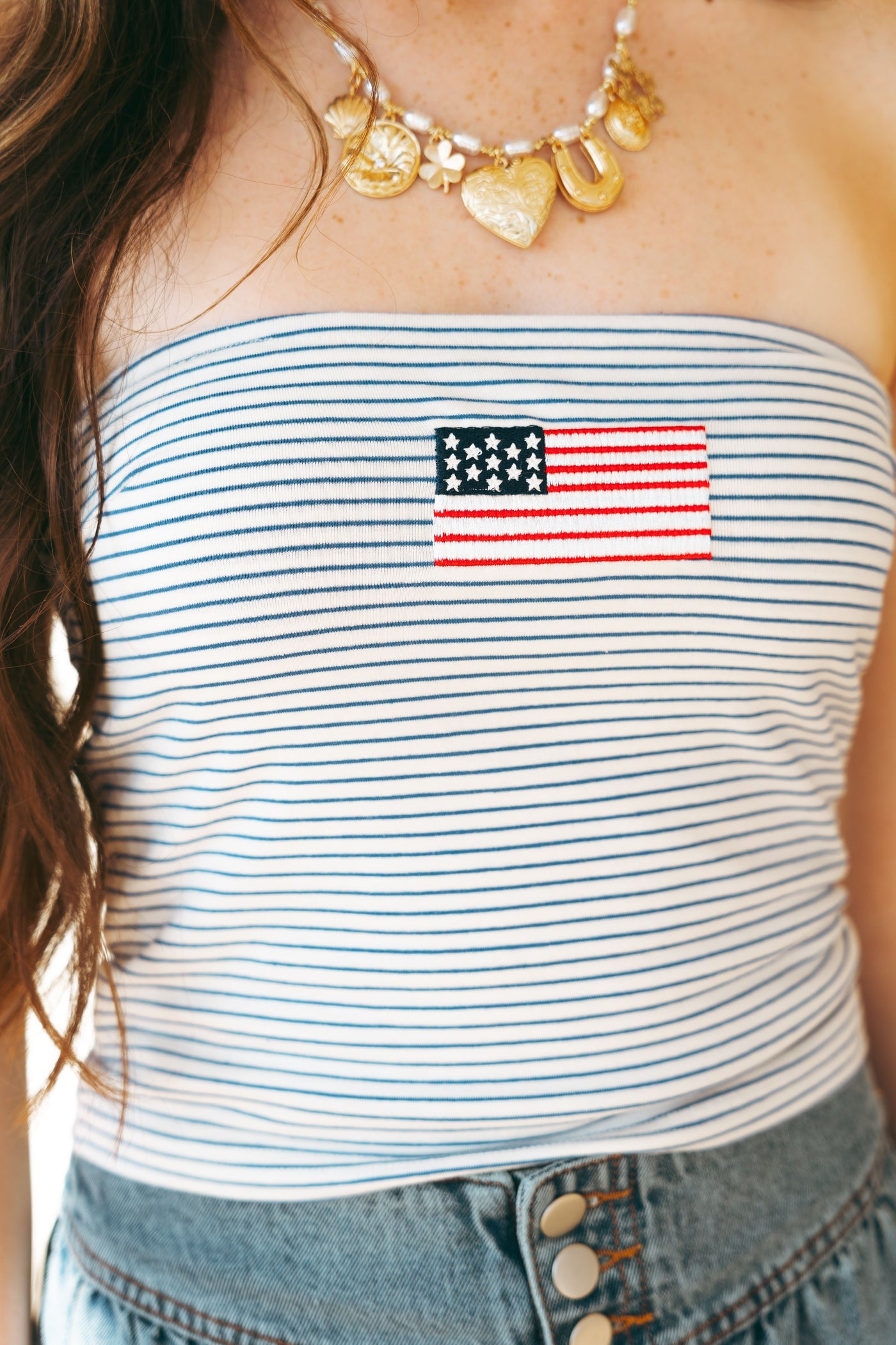 Ivory/Blue Stars and Stripes Tube Top BMT7755