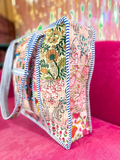 Wildflower Patch Large Quilted Zipper Tote Bag