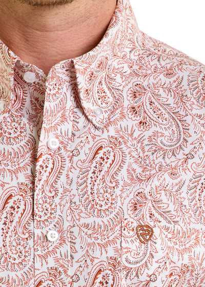 Rock & Roll Men's Paisley Short Sleeve Shirt Cream BMB3S06496