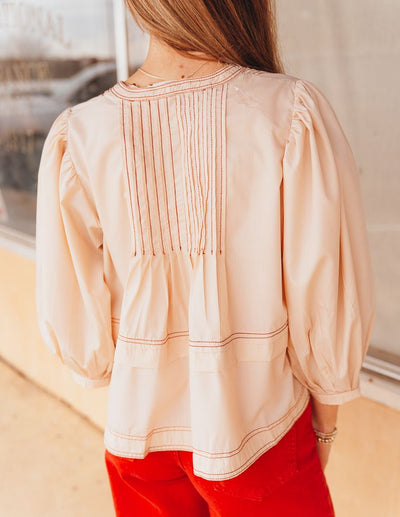 Ecru 3/4 Sleeve Pleated Top T24892 - Southern Soule Designs