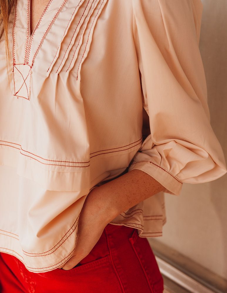 Ecru 3/4 Sleeve Pleated Top T24892 - Southern Soule Designs