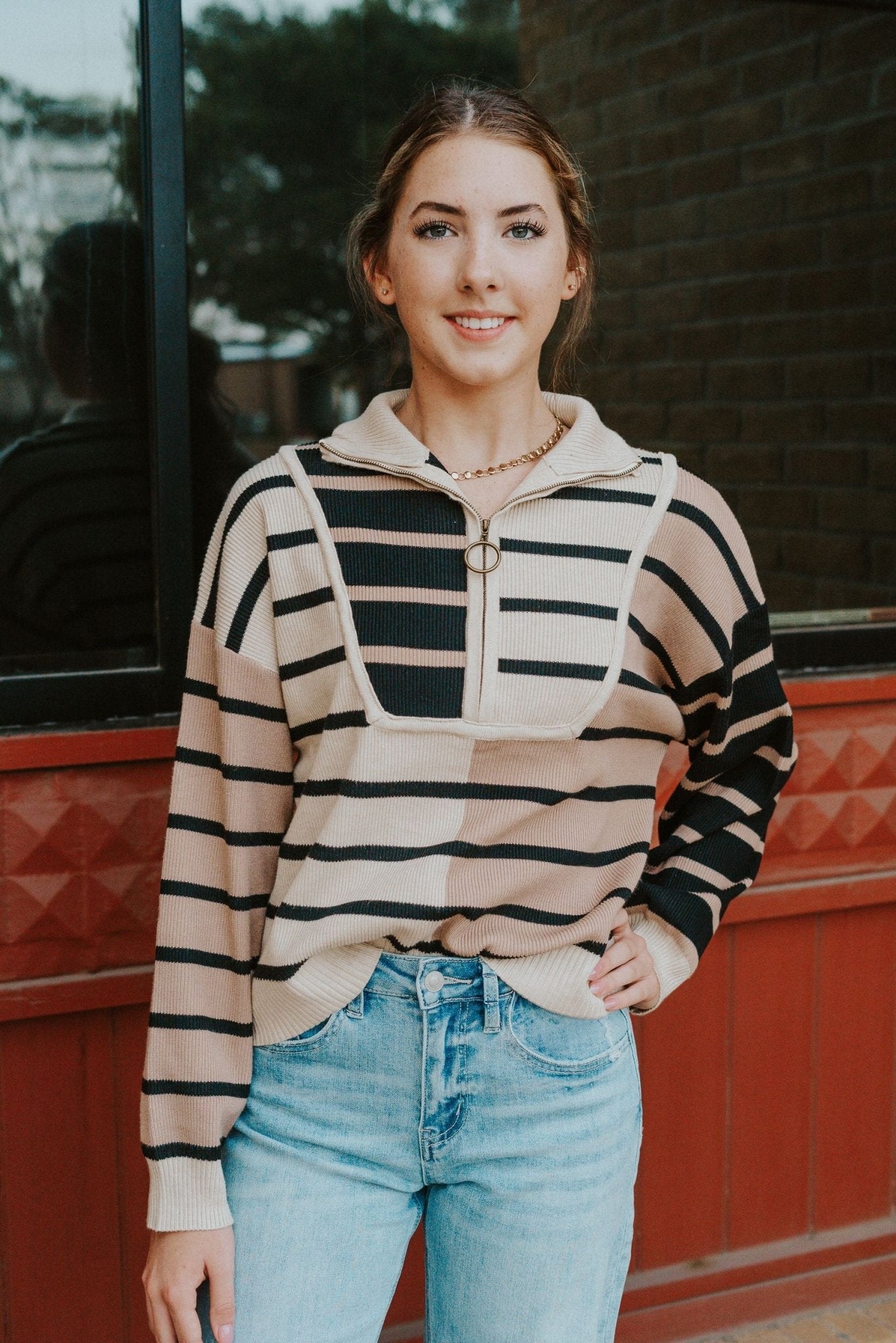 Ecru Multi Striped Pullover Knit Top T25189 - Southern Soule Designs