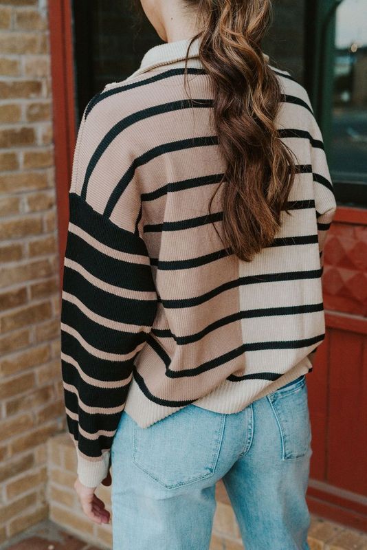 Ecru Multi Striped Pullover Knit Top T25189 - Southern Soule Designs