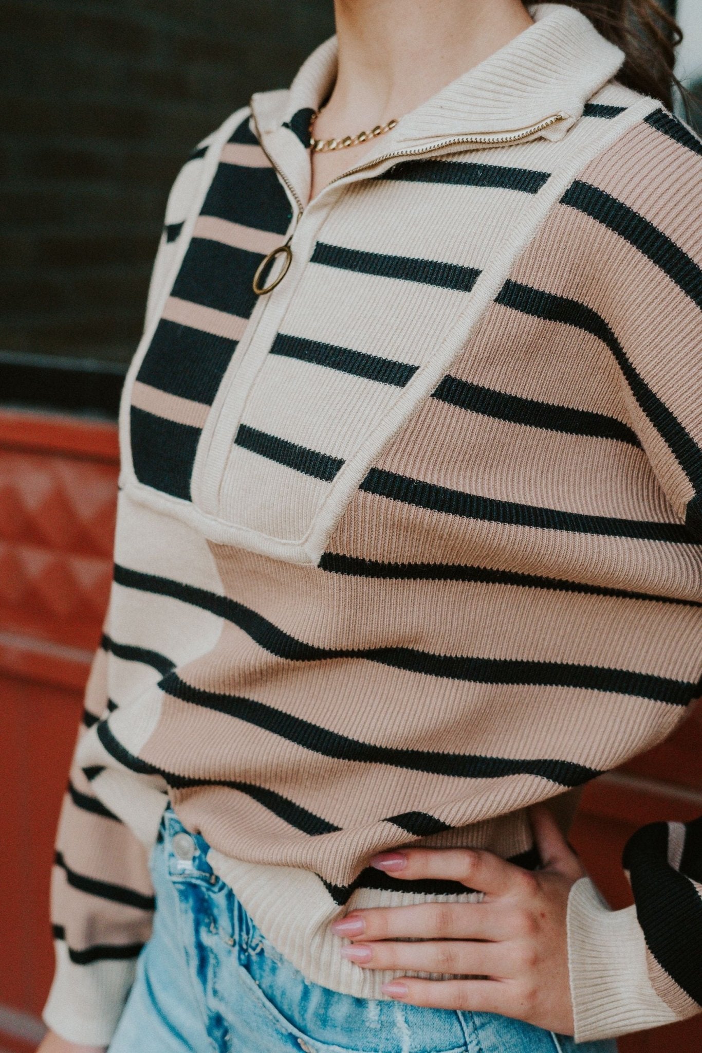 Ecru Multi Striped Pullover Knit Top T25189 - Southern Soule Designs