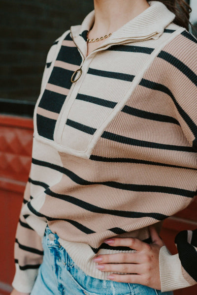 Ecru Multi Striped Pullover Knit Top T25189 - Southern Soule Designs