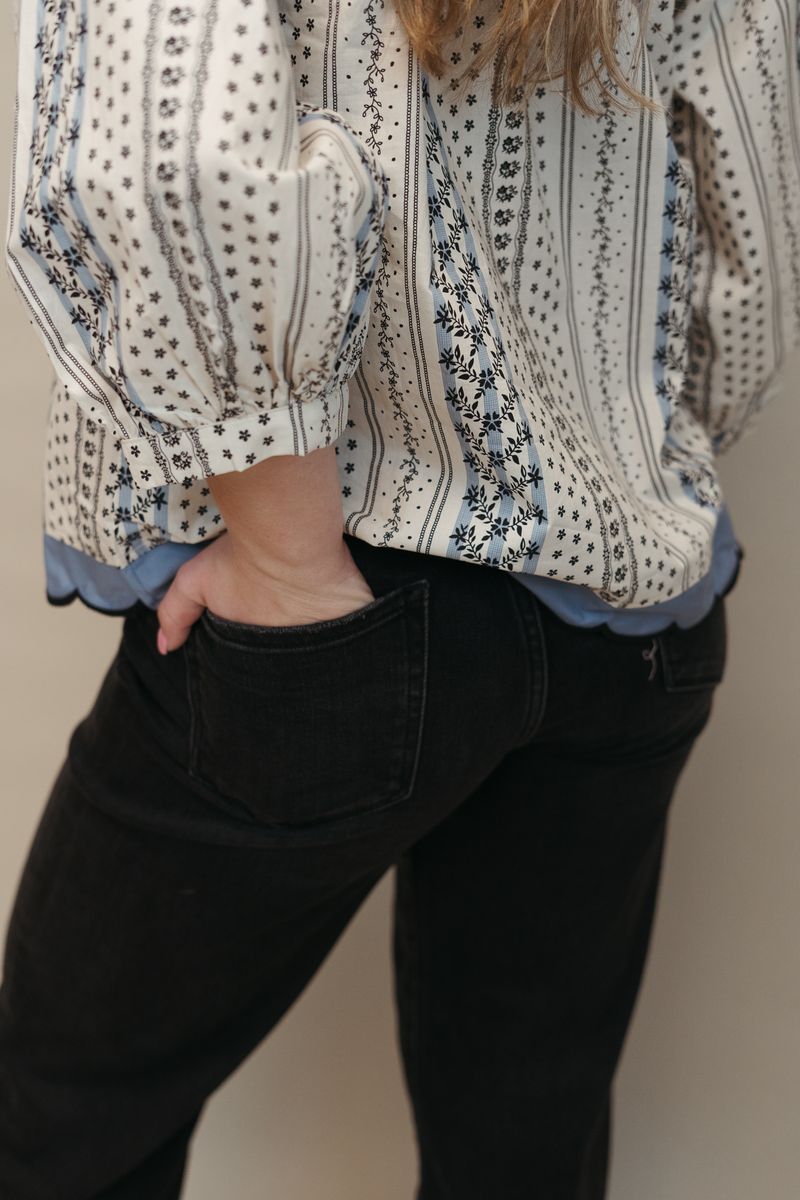 Ecru Print 1/2 Sleeve Top w/Scallop Trim T24838 - Southern Soule Designs