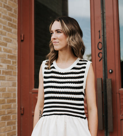 Ecru Stripe Knit Top Sleeveless Midi Dress D26006 - Southern Soule Designs