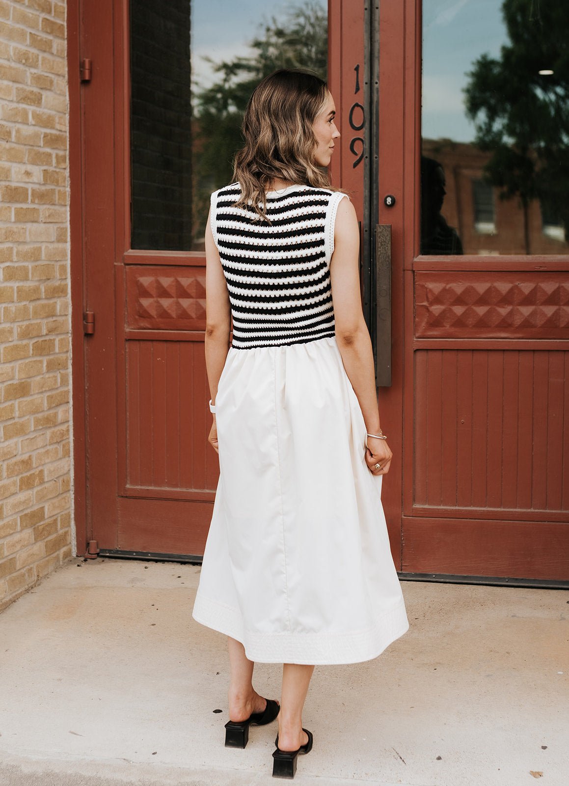 Ecru Stripe Knit Top Sleeveless Midi Dress D26006 - Southern Soule Designs